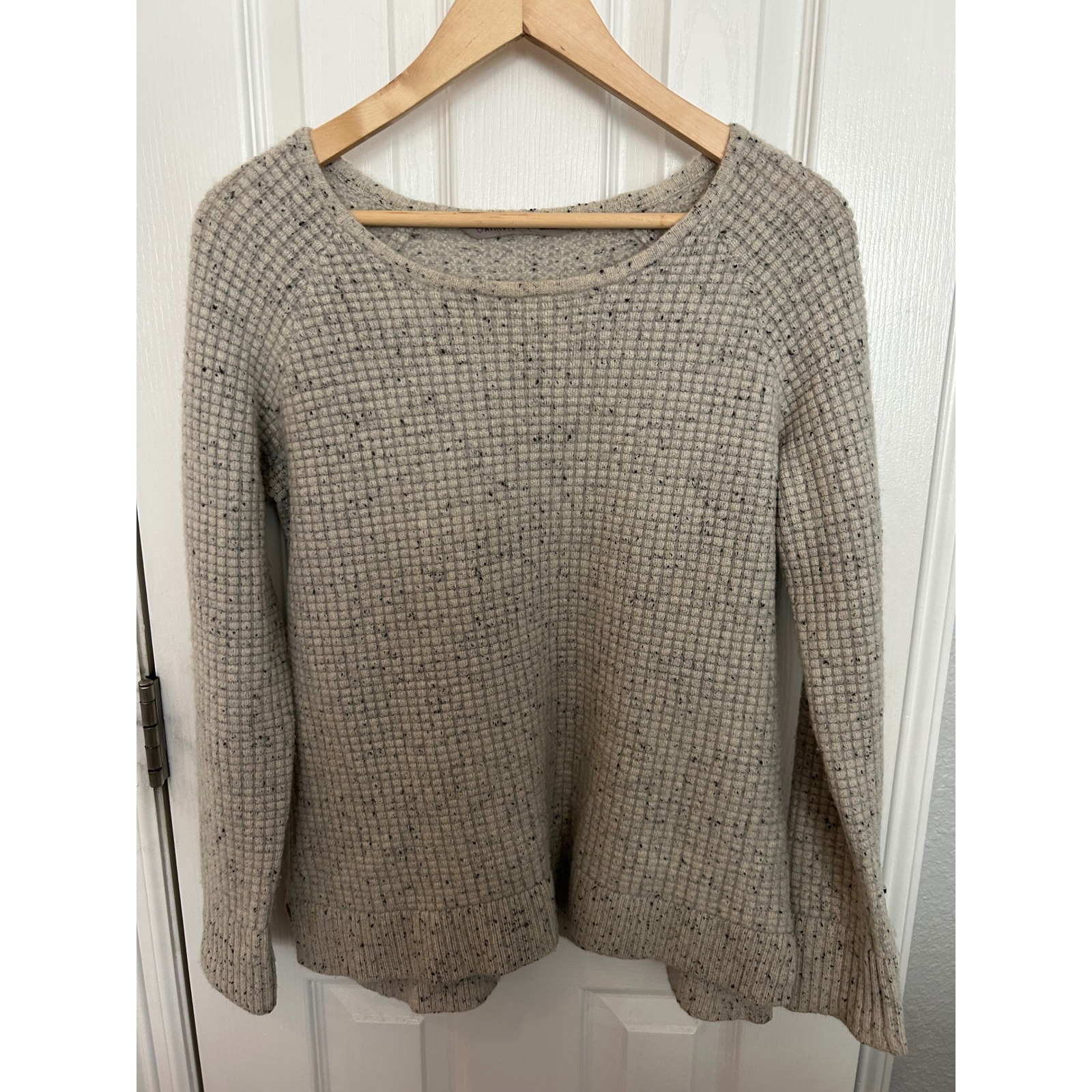 Athleta Waffle Knit Cashmere Blend Sweater Beige Speckled Scoop Neck Large